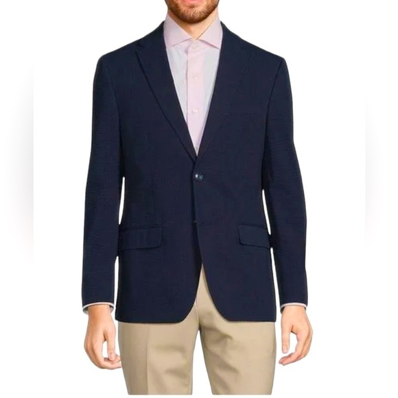 Tommy Hilfiger Mens Wool Navy Blue Long Jacket Blazer Modern Fit Sz 44R - Picture 1 of 11